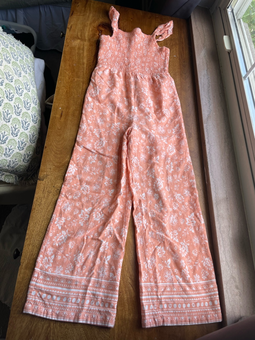 btween White Smocked Dress + Coral Floral Jumpsuit Set - Picture 2 of 5